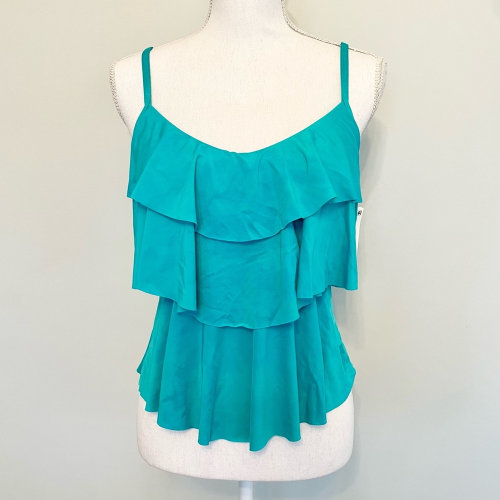 Kenneth Cole Reaction Ruffle Shuffle Tankini | Teal | Small - Picture 4 of 12